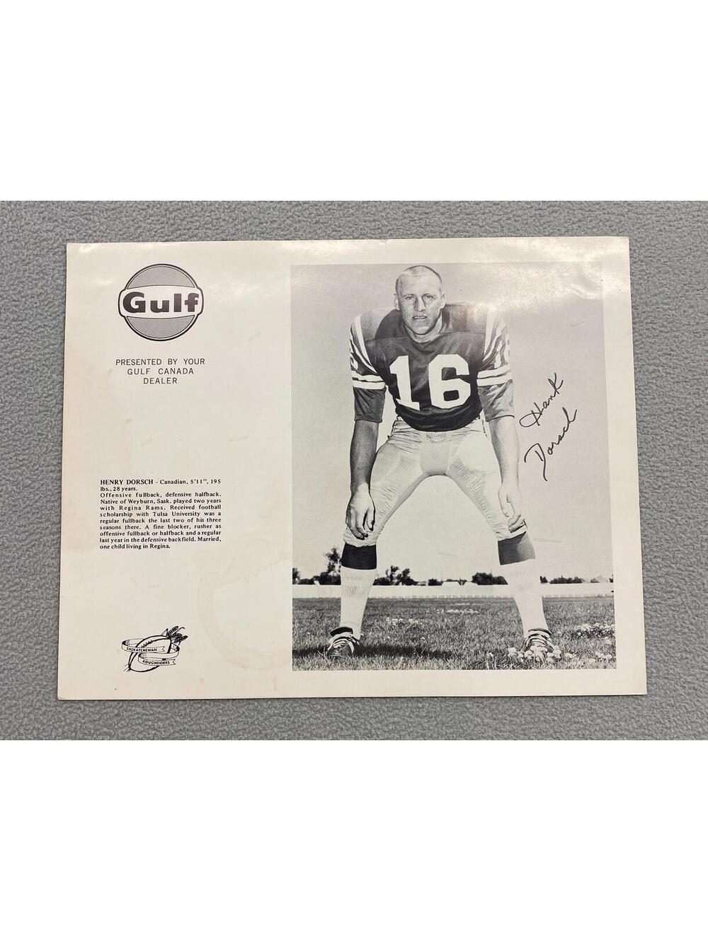 CFL 1970 SASKATCHEWAN ROUGHRIDERS GULF OIL PROMOTION PHOTO HENRY DORSCH 8x10AUTH